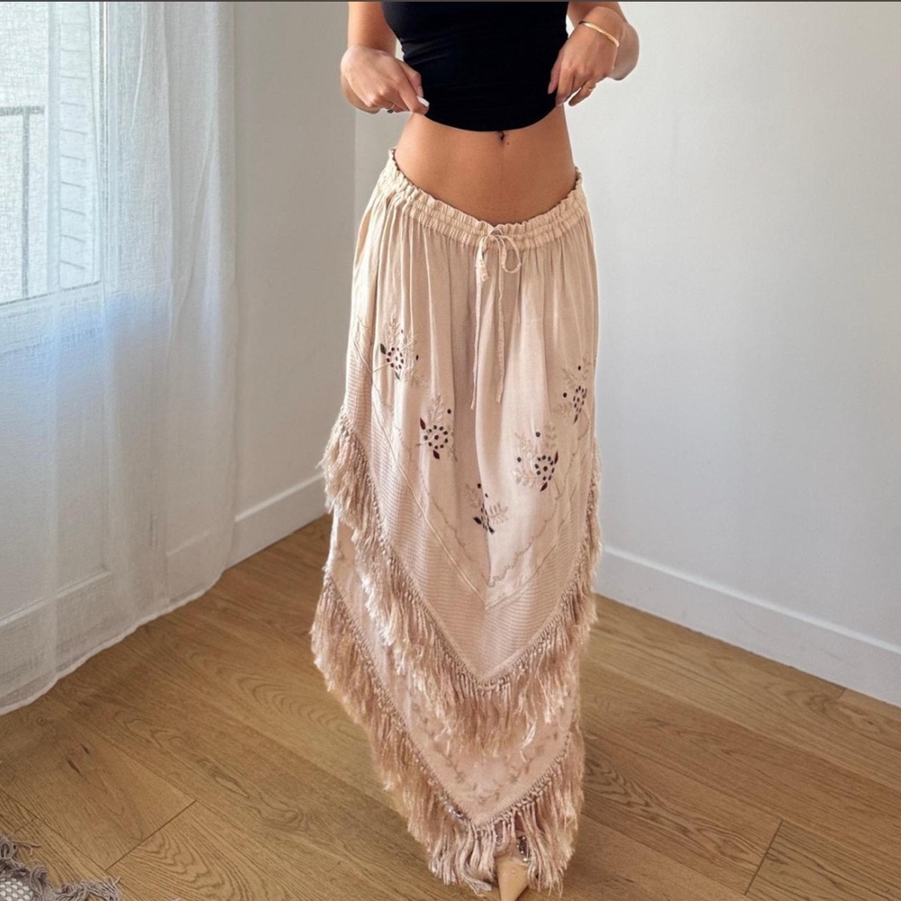 fringe maxi skirt